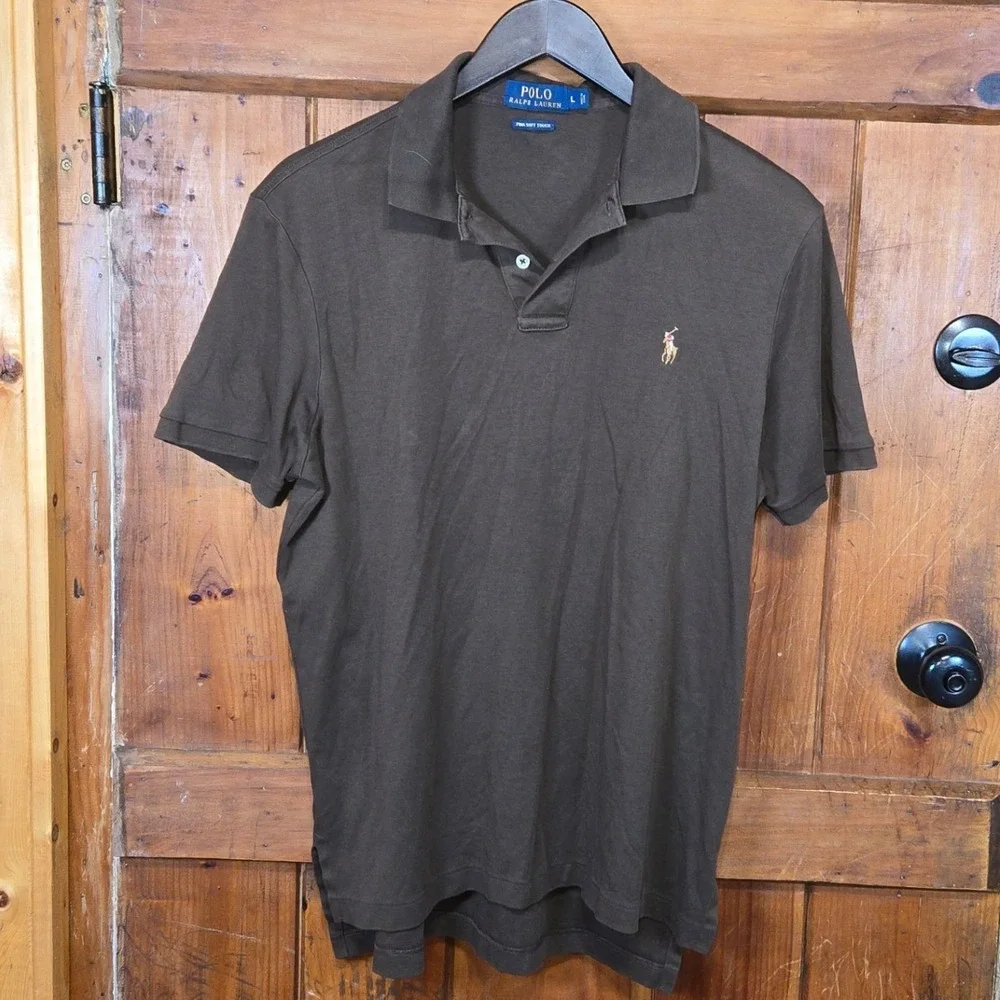 Polo Ralph Lauren Mens Pima Soft Touch Short Sleeve Polo Shirt Size L Brown‎